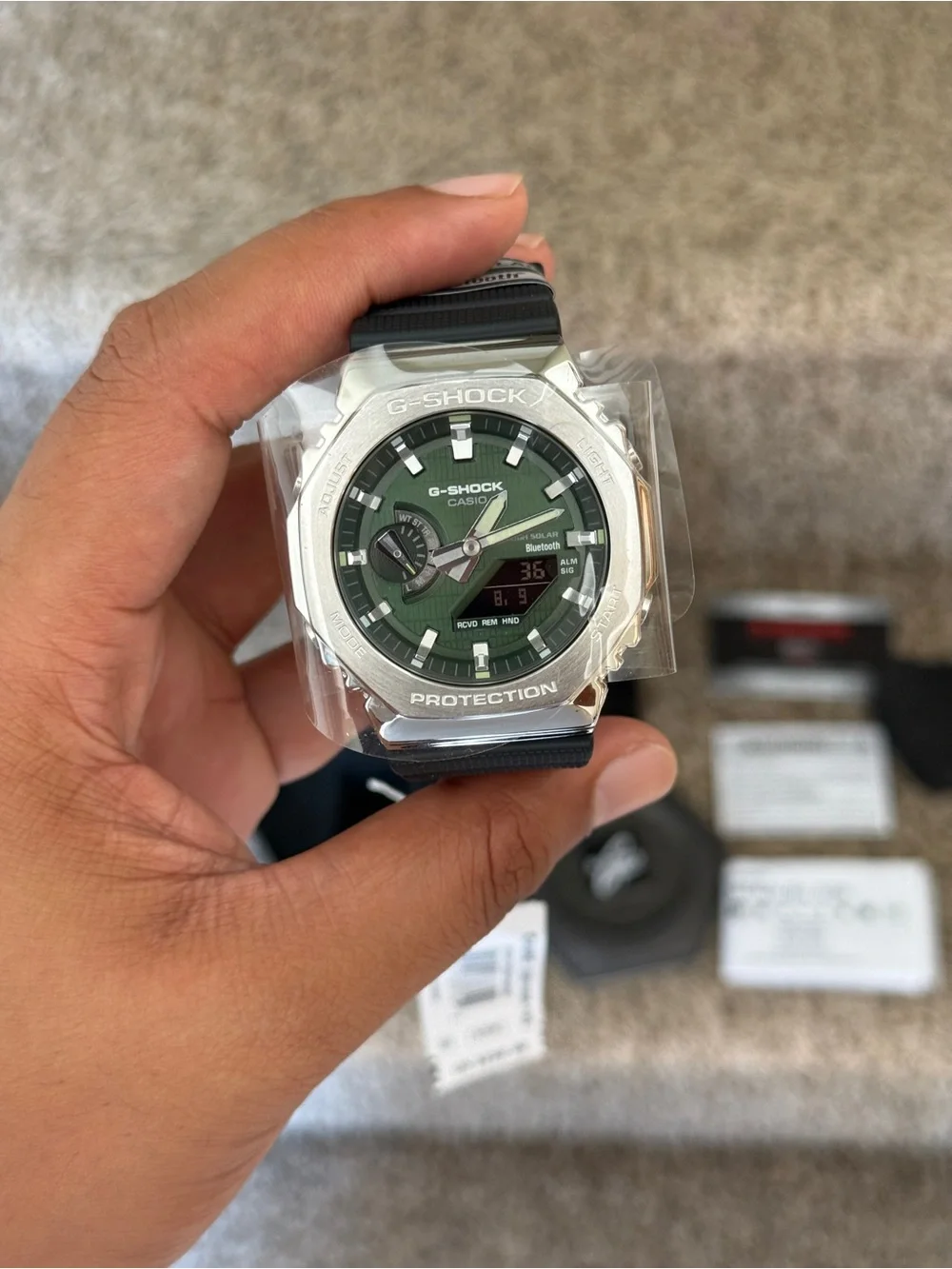 G-Shock Casio G-Steel Solar Connected Green Dial Black Resin Strap Watch Men’s